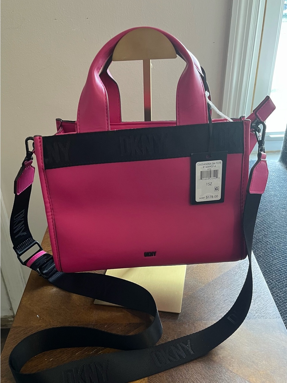 DKNY Hot Pink Cassandra Small Tote with Black Signature Strap - Picture 11 of 11